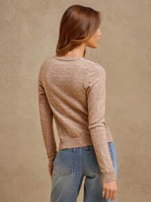 WESTFADE Summer Crewneck Button Front Long Sleeve Cardigan Sweater Western Wear Women - Khaki - View 3