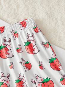 青少年女孩卡通印花长袖上衣和裤子睡衣套装 - 紅白色 - 查看 3