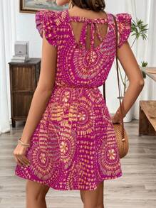 Breezaya Váy xòe họa tiết hoa trang phục đi biển cho phụ nữ - Màu Hồng Tươi - Xem 2