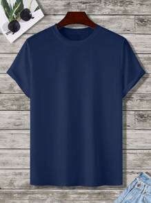 Manfinity Homme Men's Solid Color Crew Neck Short Sleeve Casual T-Shirt Men T Shirts Men Clothing Men T Shirts Plain T Shirts Men Men T Shirts Casual Men Plain T Shirts - Royal Blue - View 5