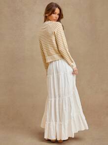 WESTFADE Summer Two Tone Colorblock Contrast Pattern Geo Jacquard Crewneck Long Sleeve Sweater Western Wear Women - Multicolor - View 5