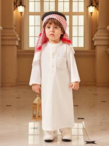 SHEIN 2pcs Baby Boy Sets: Traditional Pure White Half-Placket Mandarin Collar Long Sleeve Shirt And Long Pants Set, Suitable For Daily Wear, Outdoor, School, Vacation - Cute & Fit For Family Leisure, Sports And Party - White - View 6