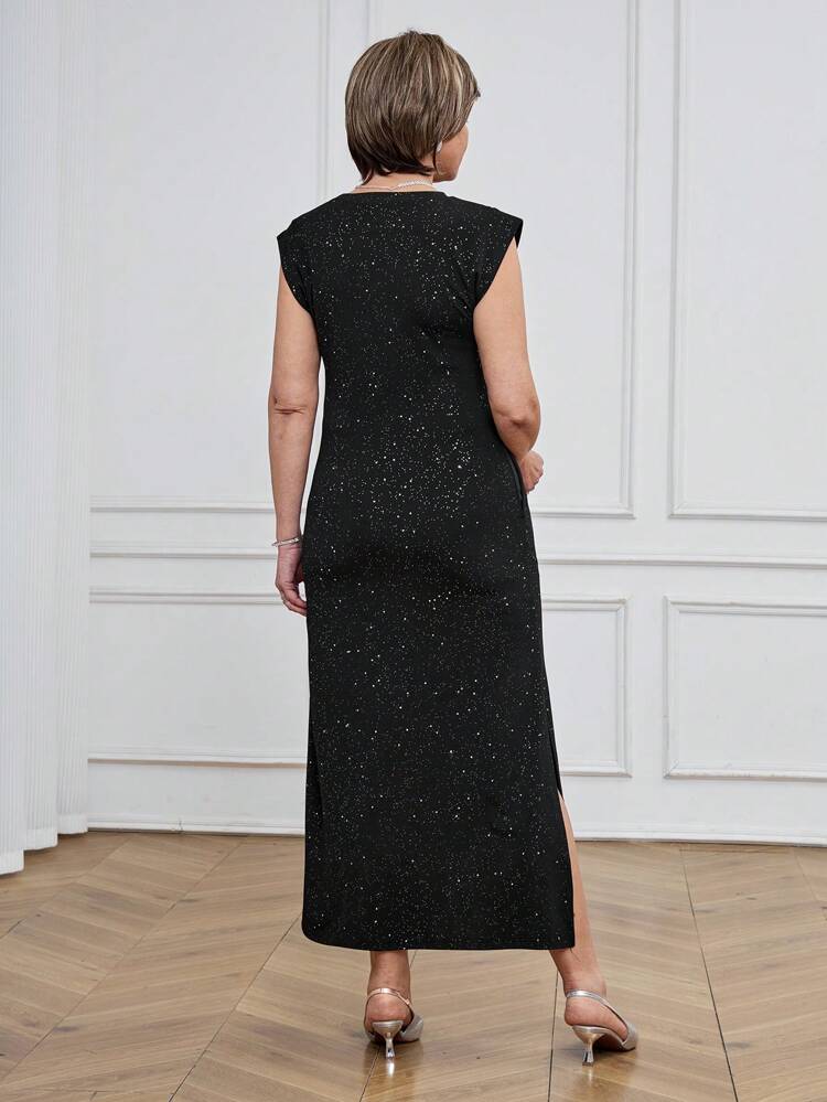 Elegant Sequin Material Long Dress With Side Pockets And High Slit, Suitable For Party And Occasion, Spring/Summer
