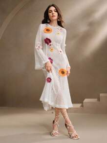 Anewsta 花卉装饰钩针罩衫女士海滩装 - 白色 - 查看 3