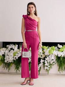 MOTF PREMIUM STEREO FLORAL ONE SHOULDER JUMPSUIT - Hot Pink - View 4