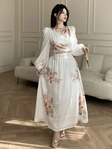 DAZY Women Floral Print Maxi Dress 2pcs Set, Spring/Summer - Multicolor - View 2