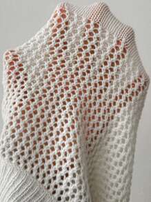 Chiquease Women's Elegant Hollow Out Round Neck Drop Shoulder Loose Knit Sweater Knit Pullover Fall Winter Sweater - Beige - View 7