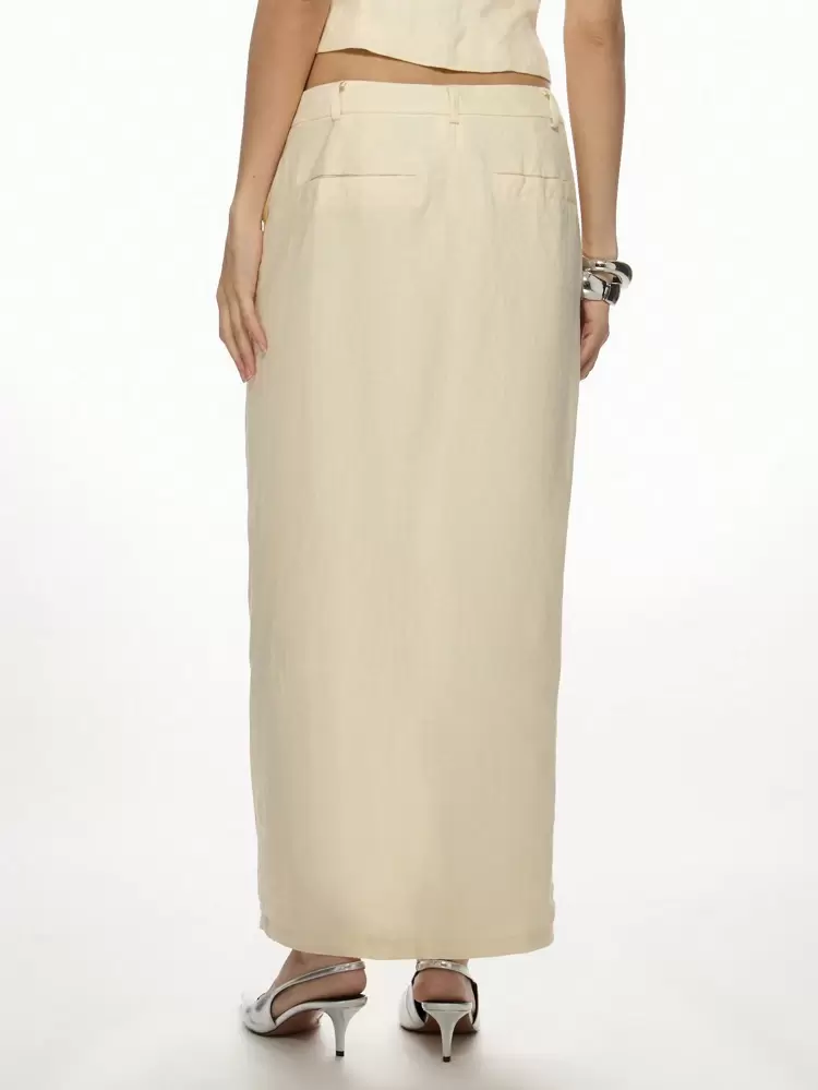 MISSGUIDED Eleganter Leinen-Maxirock mit Schlitzdesign vorne, hochtailliger langer Rock für Sommer Strand Urlaub, Hochzeitsfeier, Abendgarderobe, Resort Lässig