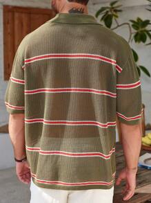 Manfinity RSRT Top casual de punto con botones al frente y mangas cortas con rayas para hombres - Multicolor - Ver 2