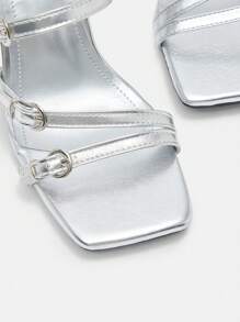 CUCCOO CURVES Plus Size Wide Fit Rhinestone Decorated Sandals With High Heel And Multi-Straps, Sexy Spring Shoes Spring Break Easter - Metallic Silver - View 6