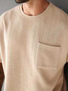 Manfinity Homme Plus Size Men's Casual Solid Color Short Sleeve T-Shirt - Khaki - View 4