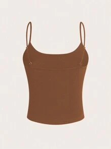 SHEIN Unity Women's Spaghetti Strap Letter Print Minimalist Fitted Casual Cami Top - Brown - View 2