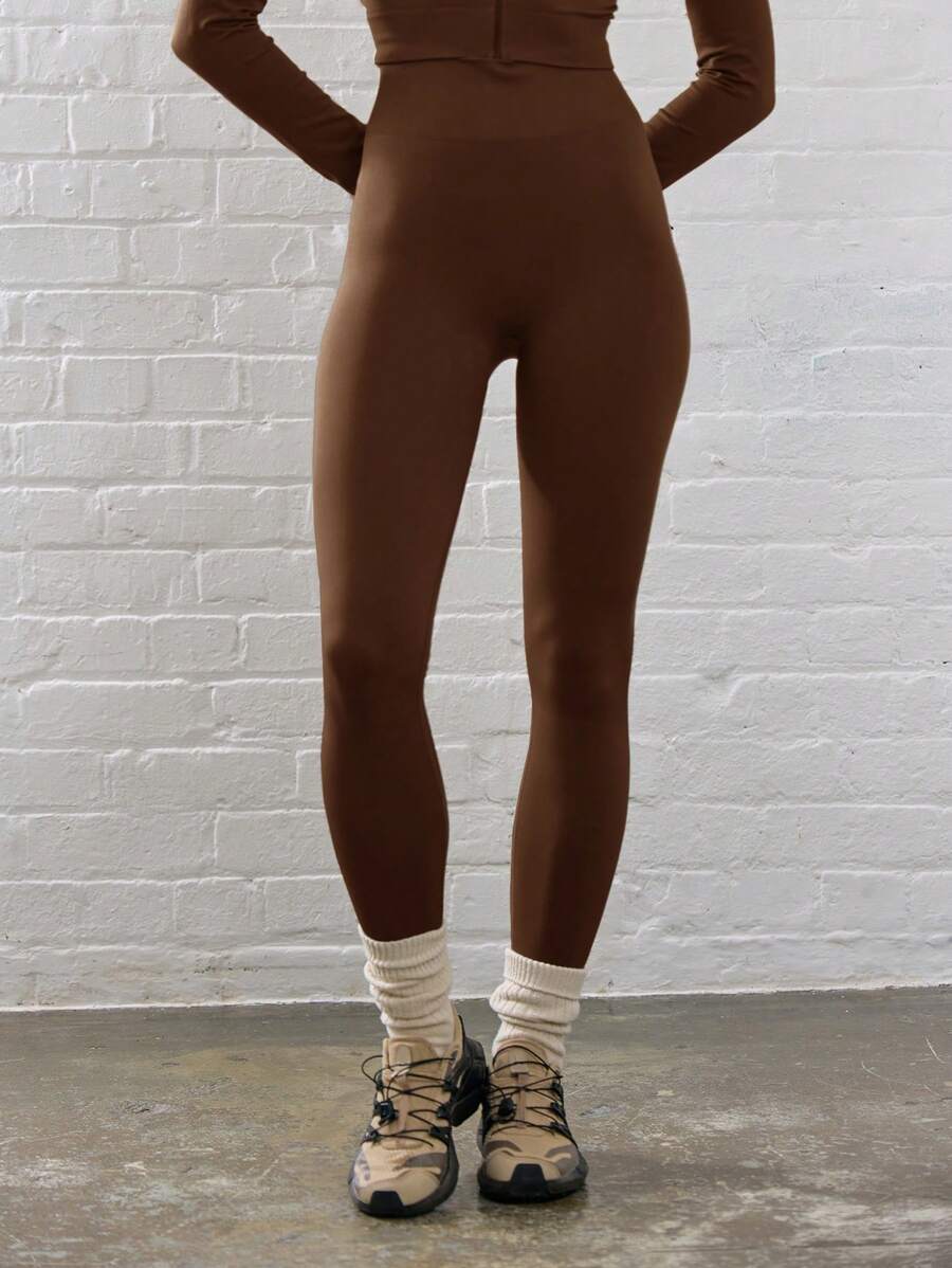 Musera Sport Ribbed High Waist Contour Active-Wear Leggings Workout Fit Daily Gym Fitness Fall  Yoga Pilates Casual - Chocolate Brown - View 1