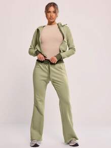 MUSERA Distressed Hem Zip Up Hooded Sweatshirt - Army Green - View 5