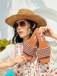 Styleloop Women's Casual Flat Sandals With Rivets, Comfortable Vacation Style Bohemian Chic Footwear - Brown - View 2