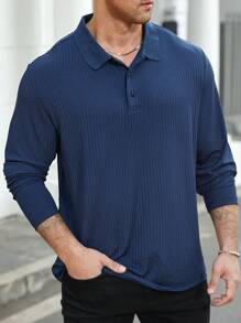 Manfinity CasualCool Plus Size Men Plain Button-Up Long Sleeve Casual Polo Shirt