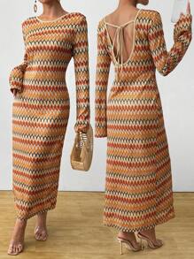 Breezaya Regenbogenmuster Häkel-Optik Maxikleid