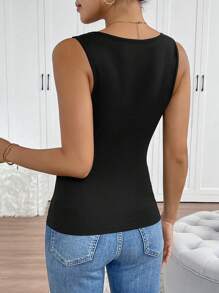 SHEIN Unity 女士优雅 3D 花卉修身方领背心 - 黑色 - 查看 2