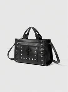 ROMWE Goth Women's Punk Style Fashion Cross Handbag Tote - Black - View 3