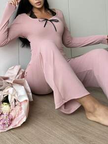 Valentine's Day 2pcs Lace Trim Tie-Up Sweet Y2K Style Women Pajama Set