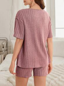 Maternity Nursing Slogan Print Homewear Set - Dusty Pink - View 2