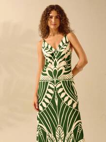 CAJUNI Women's Boho Tropical Black & Beige Print Dress, Casual Holiday Summer Dress