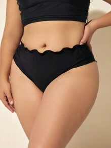 Swim Lushoire 大码女士纯色荷叶边设计海滩度假比基尼泳裤，适合夏季度假