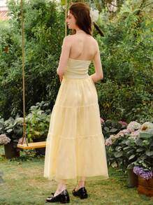 SHEIN Váy đơn giản trang trí nơ thường ngày cho bé gái tuổi teen - Màu be - Xem 2