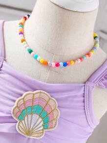 Vestido corto de color block sin mangas con concha bordada de primavera/verano - Púrpura malva - Ver 4