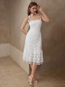 MOTF LACE RUFFLE HEM HALTERNECK DRESS