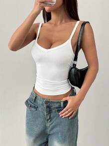 Chiquease Camiseta de tirantes finos acanalada de ajuste ceñido informal para mujer
