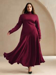 Anewsta Elegante vestido largo de talla grande de estilo urbano con diseño de parches para otoño/invierno, nuevo diseño francés de vestido base elegante de manga larga para mujer