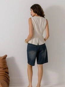 Aralina 长款亚麻海滩度假定制夏季背心 - 米色 - 查看 2