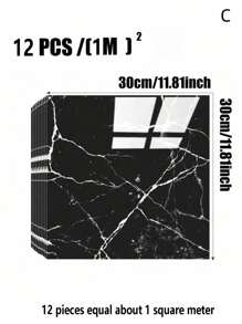 SHEIN 1pc/6pcs/12pcs/ Black Faux Ceramic Tile & Marble Contact Paper, Waterproof Self-Adhesive Wall Sticker For Wall Renovation, Decoration, Moisture-Proof, Aluminum Composite Board, Living Room, Bedroom, Bathroom,Floor Tiles,Peel And Stick Wallpaper
﻿