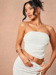 L'Amorae Asymmetric Tube Crochet Vacation Tube Top, Spring Summer Outfits For Women - Apricot - View 1