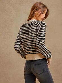 WESTFADE Summer Two Tone Colorblock Geo Pattern Crewneck Long Sleeve Sweater Western Wear Women