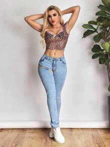 SHEIN SXY بنطال جينز نسائي ضيق عادي وجذاب