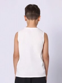 SUMWON Athletic Tank Top Sport Label Performance Sleeveless Training Tank Top Youth Active Workout Gym Basketball Running Summer Muscle Tee Boys Training Essentials - White - View 2