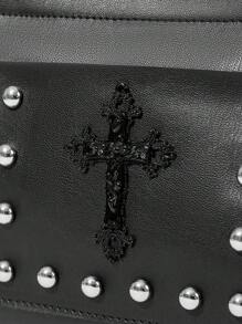 ROMWE Goth Women's Punk Style Fashion Cross Handbag Tote - Black - View 2