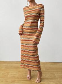 Breezaya Regenbogenmuster Häkel-Optik Maxikleid