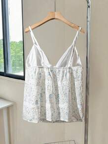 Flirla Plus Size Sweet Embroidered Ditsy Floral Camisole - Blue - View 2