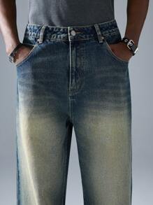 NEON BLANC 男士休闲街头时尚宽松蓝色牛仔长牛仔裤 - 水鴨藍 - 查看 5