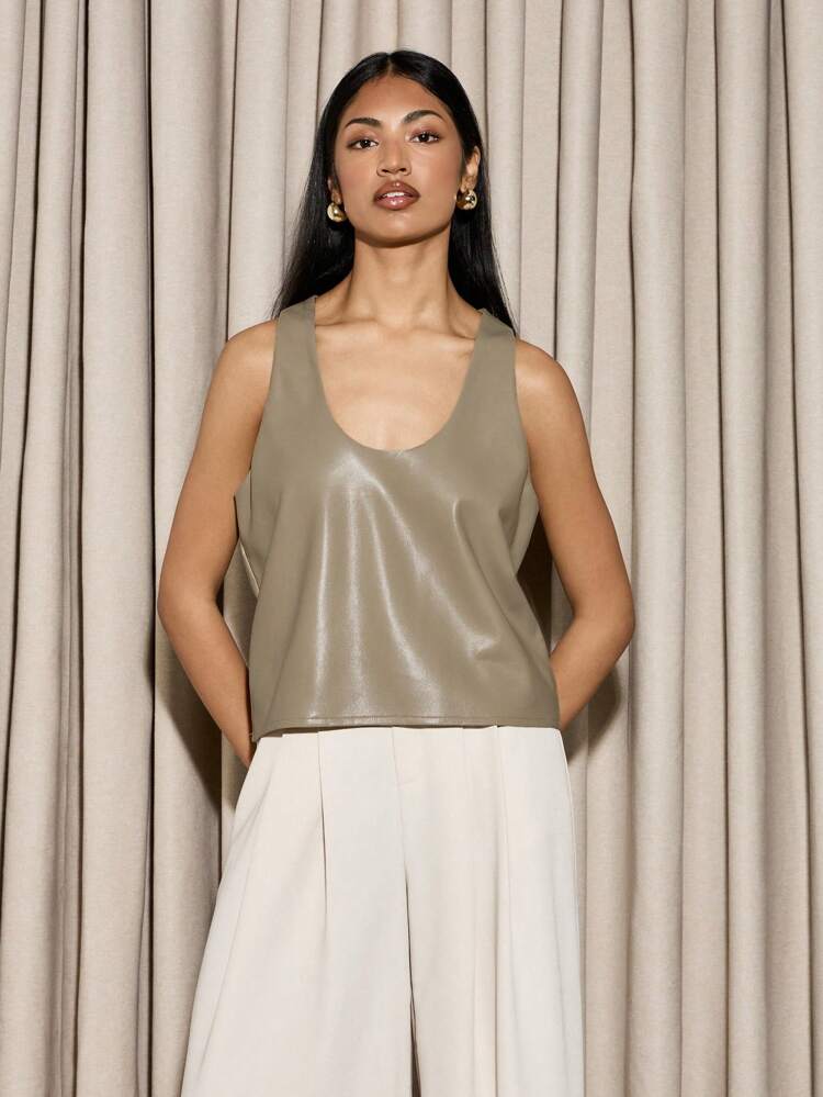 Satin Sleeveless Scoop Neck Tank Top Camisole
