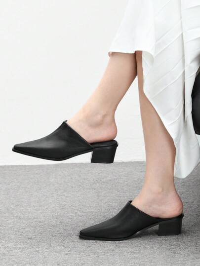 CUCCOO BIZCHIC Mules à talons carrés à bout pointu pour femmes, noires, style élégant de bureau, style vintage, mode pour les tenues de printemps décontractées