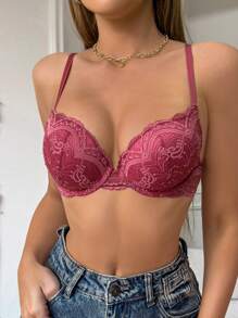 1 pieza Sujetador con aros y relleno con diseño de encaje de moda para lencería de mujer