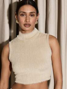 AiiRZ Conjunto de top corto y pantalón palazzo estilo teddy lujoso - Conjunto de dos piezas acogedor y esponjoso para vestir en fiestas, eventos, vacaciones y salidas - Blanco - Ver 4