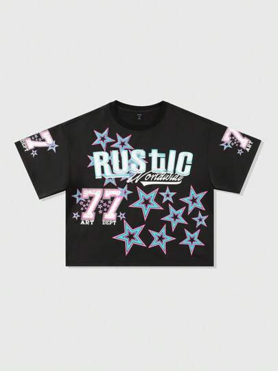 Street Life Maglietta oversize a maniche corte stampata, stile crop con tessuto pesante per uomo