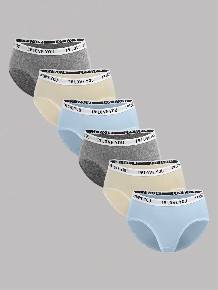 SHEIN 6pcs/Pack Tween Girls' Minimalist Comfortable Letter Elastic Waist Seamless Briefs - Beige - View 1