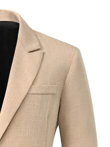 Manfinity Mode 2件套男士秋季纯色翻领长袖西装外套和裤子休闲套装 - 卡其色 - 查看 3