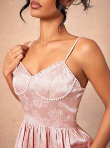 L'Amorae Abito lungo con bustier a balze, ricamato a fiori con decori in perle - Rosa - Visualizzare 2